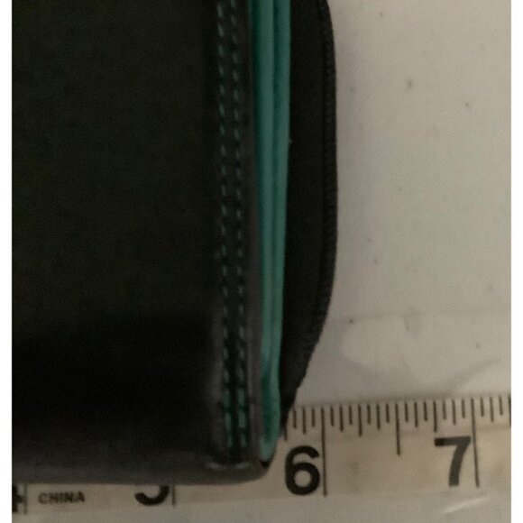 VISCONTI Black Teal Real Leather Wallet Snap Close Zip 6"x3.5" Credit Cards - Picture 5 of 5